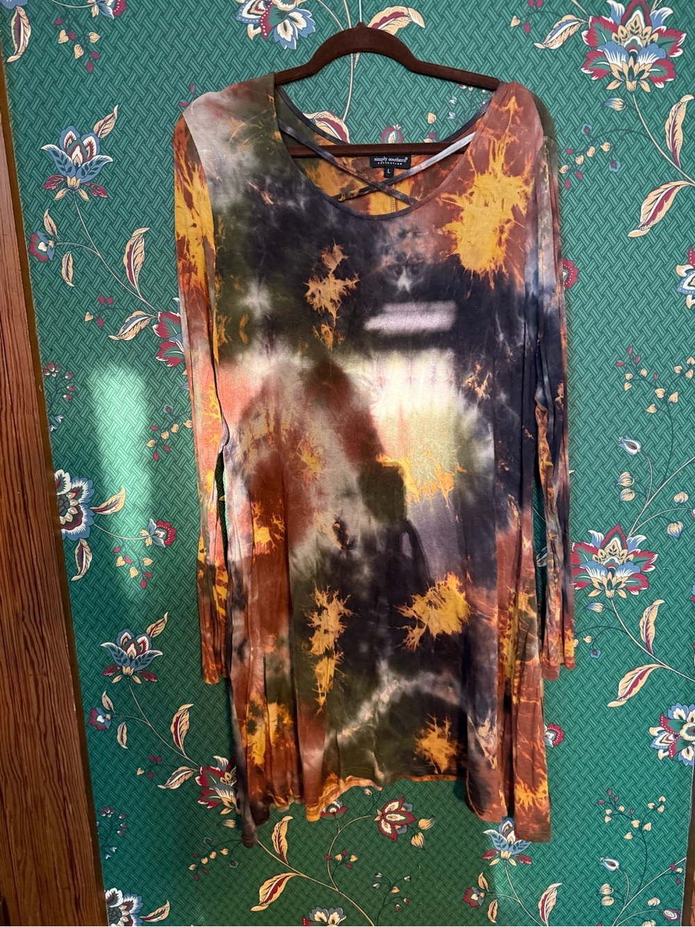 Tie-Dye Long Sleeve Tunic in Rust, Black & Olive